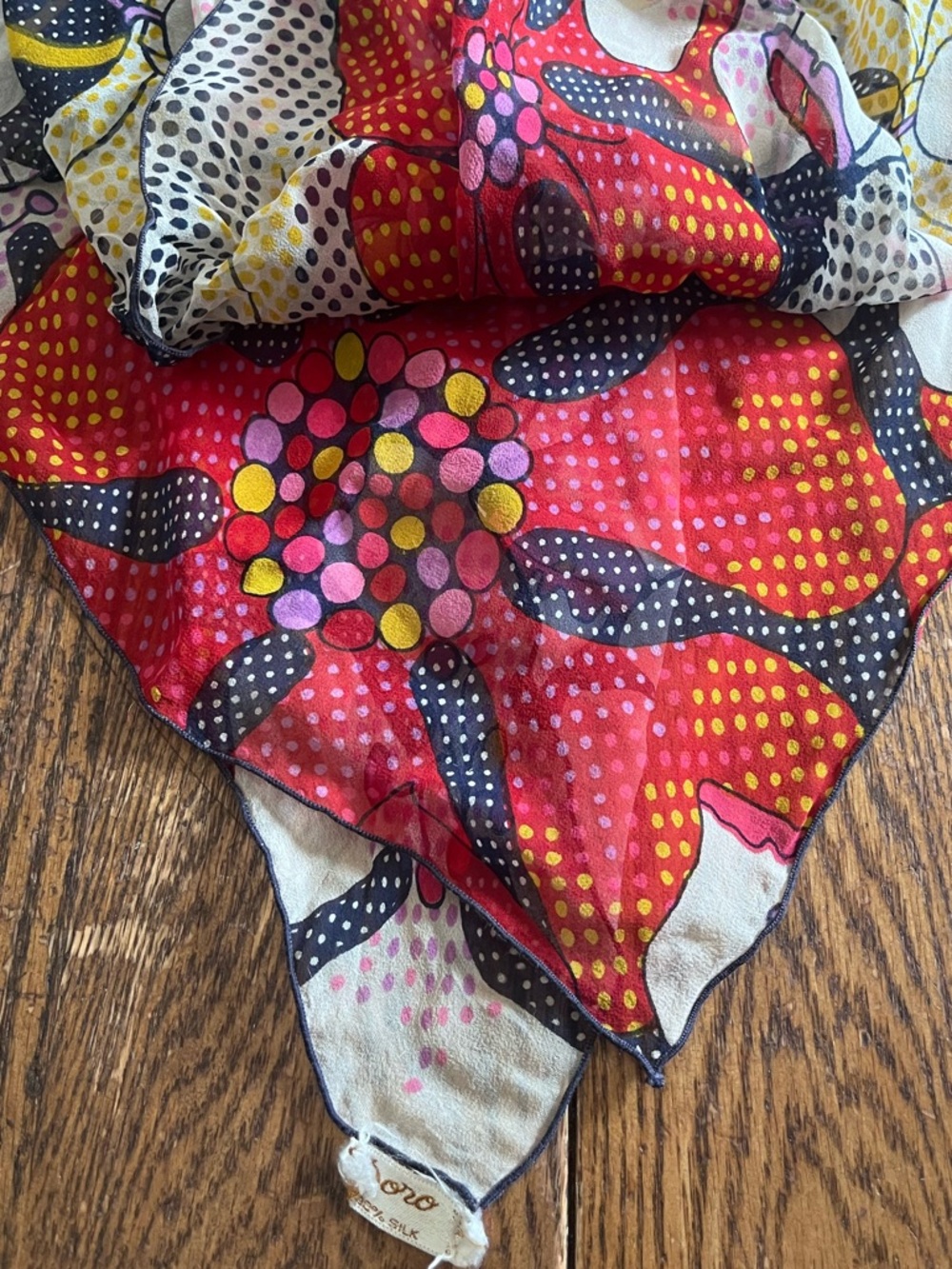 Doro Vibrant Floral Silk Scarf - Red, Pink, Yellow, Black